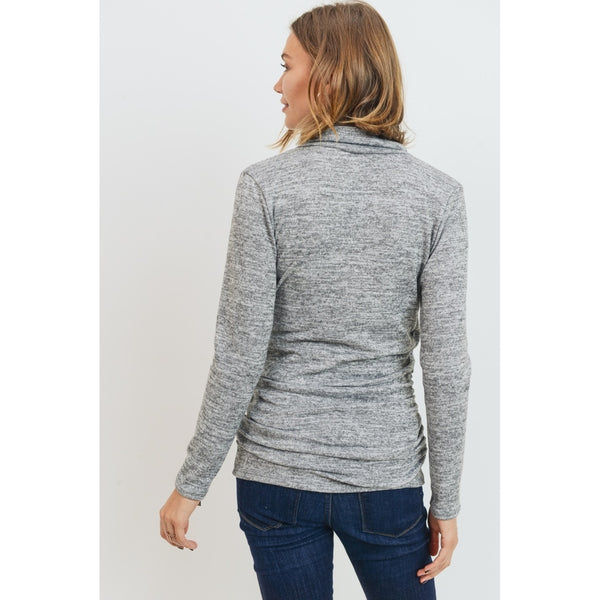 Surplice Knit Wrap Long Sleeve Nursing Top - Heather Gray