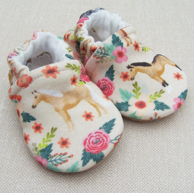 Organic Cotton Knit Slippers - Floral Horse