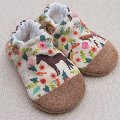 Organic Cotton Knit Slippers - Floral Horse