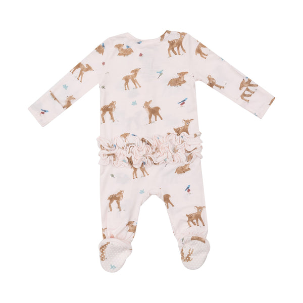 Bamboo Ruffle Back Zipper Footie - Soft Deer