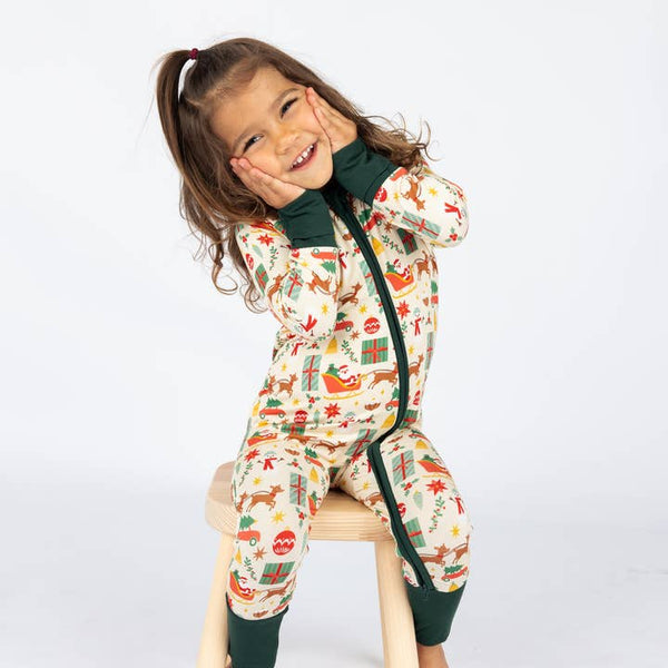 Bamboo Convertible Baby Pajamas - Holiday Vintage Christmas