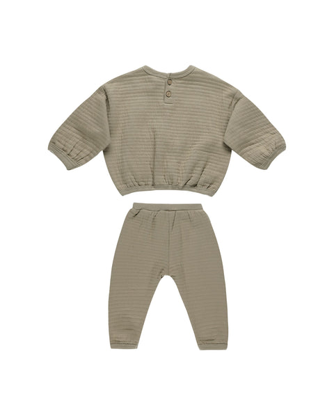 Textured Sweat Set - Olive