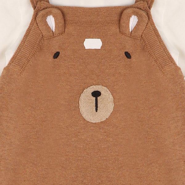 Bear Knit Overall Romper with Bodysuit Set - Chai Spice