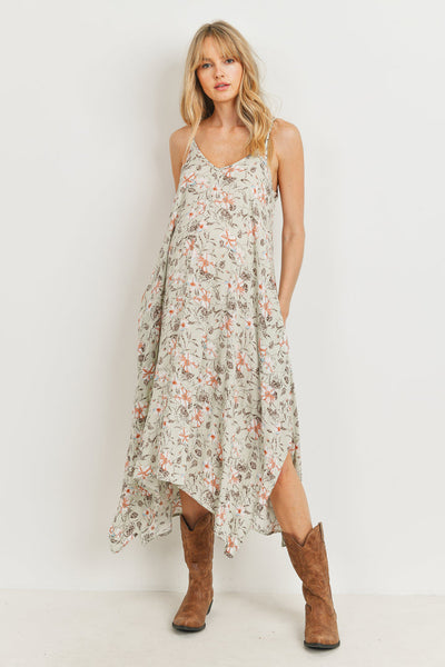 Floral Spaghetti Strap Maternity Midi Slip Dress - Sage