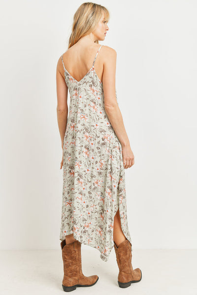 Floral Spaghetti Strap Maternity Midi Slip Dress - Sage