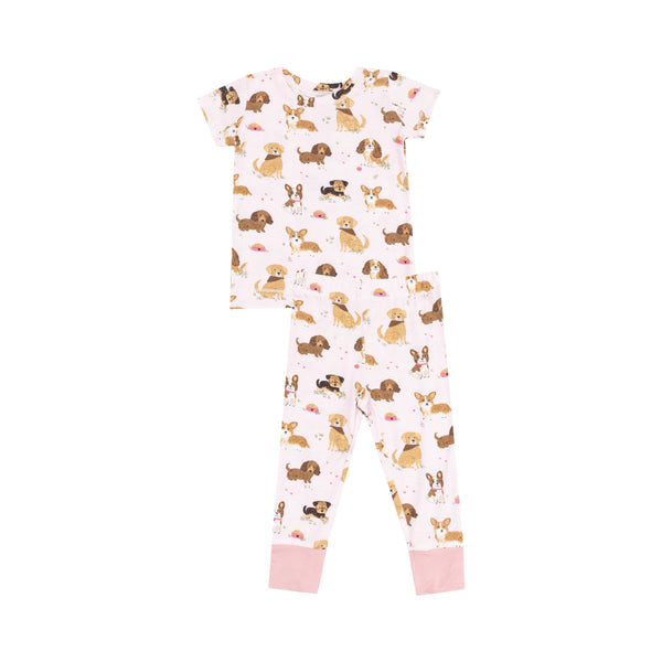 Short Sleeve Bamboo Loungewear Set - Best Friend Dogs Pink