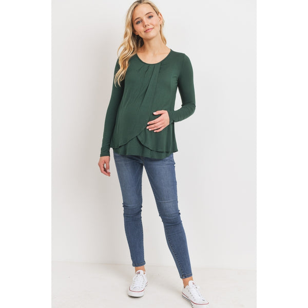 Overlap Jersey Knit Nursing Long Sleeve Top - Hunter Green