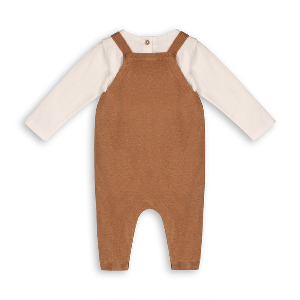 Bear Knit Overall Romper with Bodysuit Set - Chai Spice