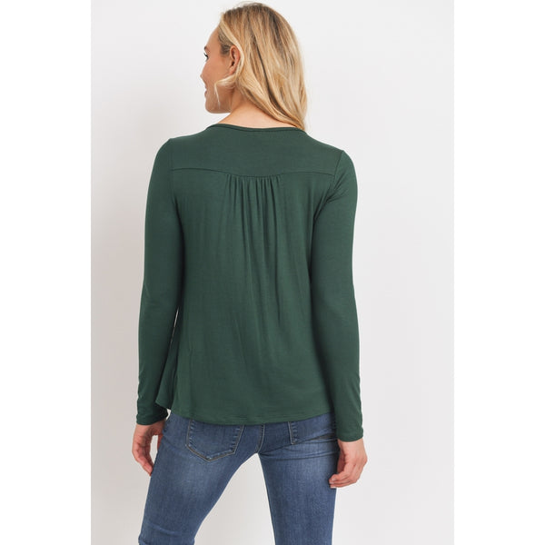 Overlap Jersey Knit Nursing Long Sleeve Top - Hunter Green