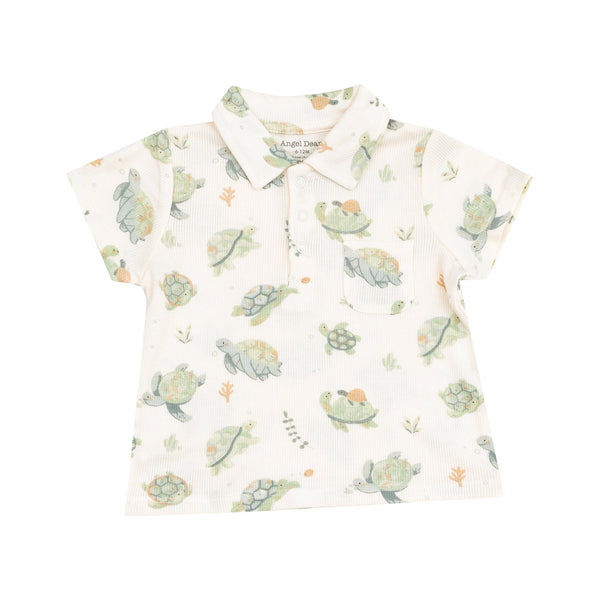 Polo Shirt and Muslin Short - Sea Turtles Rib