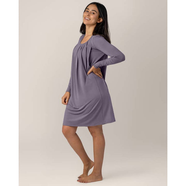 Quinn Bamboo Long Sleeve Maternity and Nursing Nightgown - Granite