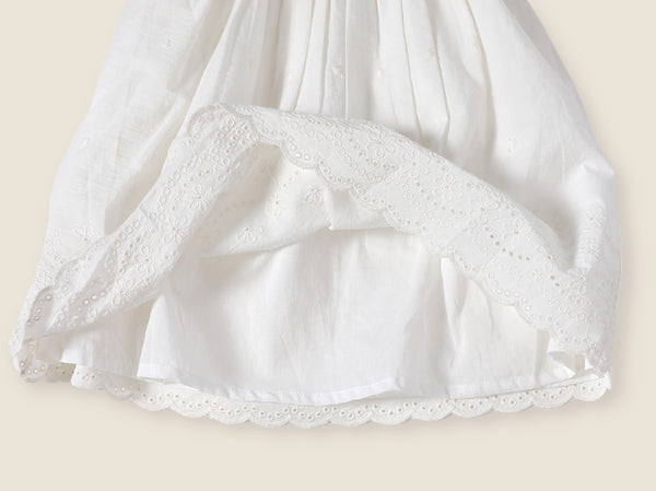 Camille Schiffli Smocked Baby Dress + Bloomer - Off White