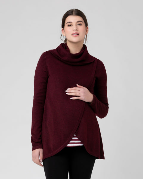 Knit Cowl Neck Nursing Top - Burgundy