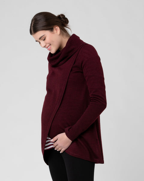 Knit Cowl Neck Nursing Top - Burgundy