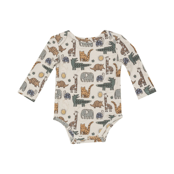 Thermal Waffle Long Sleeve Bodysuit - Safari Sketchbook