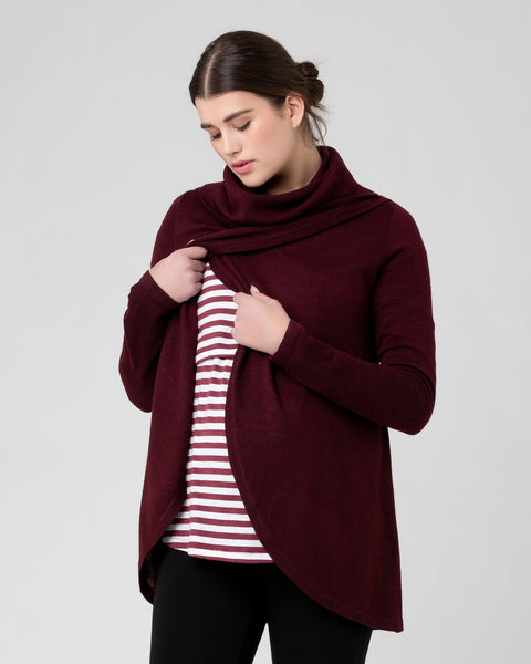 Knit Cowl Neck Nursing Top - Burgundy