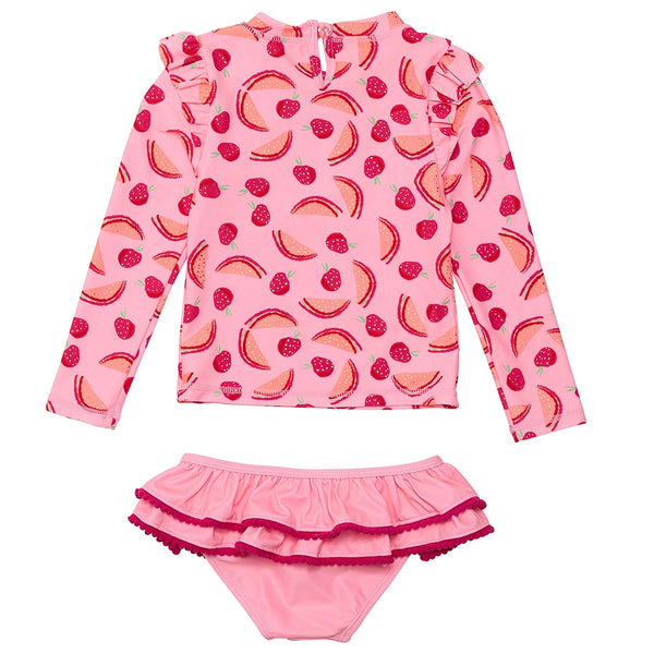 Long Sleeve Ruffle Swim Set - Berry Sweet