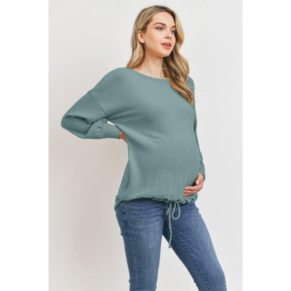 Drawstring Hem Long Sleeve Maternity Top - Teal