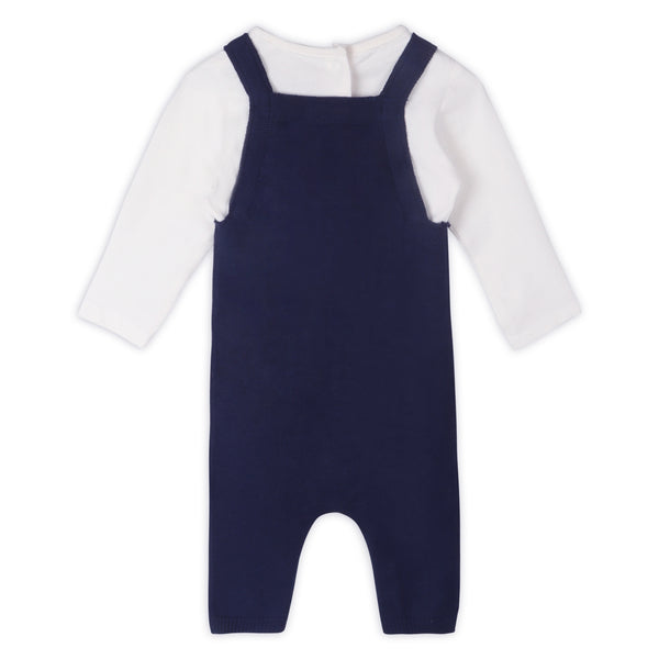 Dinosaur Jacquard Knit Baby Overall & Bodysuit Set - Navy