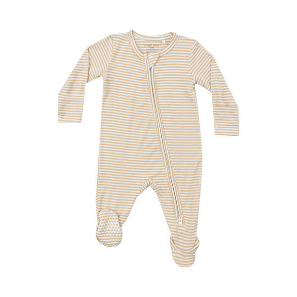 Bamboo Zipper Footie - Beige Stripe