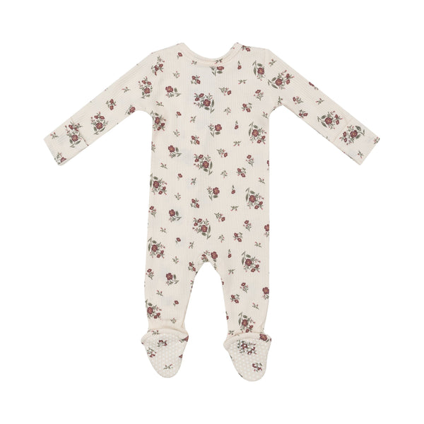 Waffle Zipper Footie - Misty Rose Floral