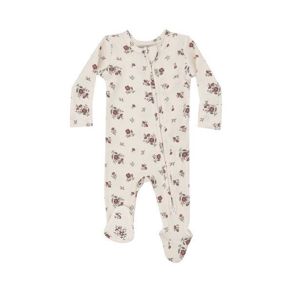 Waffle Zipper Footie - Misty Rose Floral