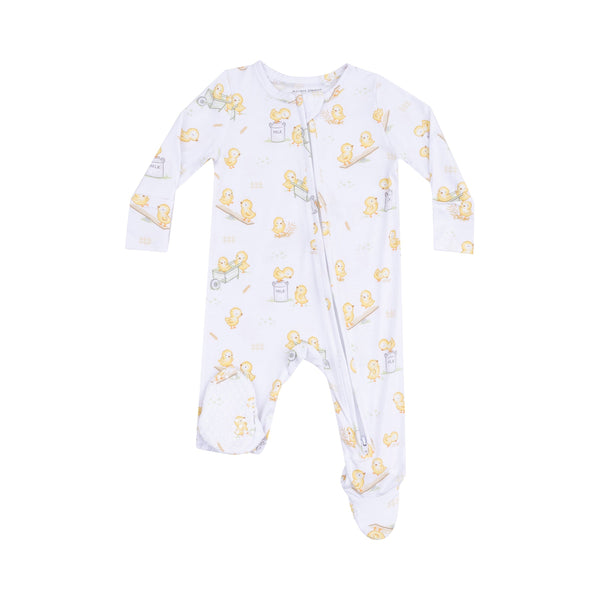 Bamboo Zipper Footie - Baby Chicks