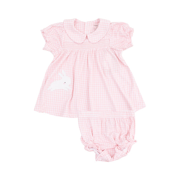 Smocked Peter Pan Collar Dress with Diaper Cover - Mini Gingham Pink