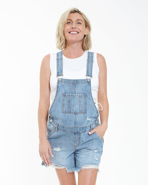 Denim Short Overalls - Pale Blue