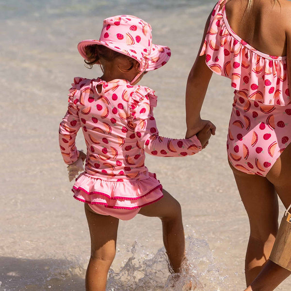 Long Sleeve Ruffle Swim Set - Berry Sweet