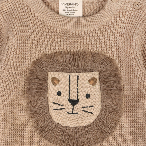 Lion Applique Chunky Sweater Knit Jumpsuit