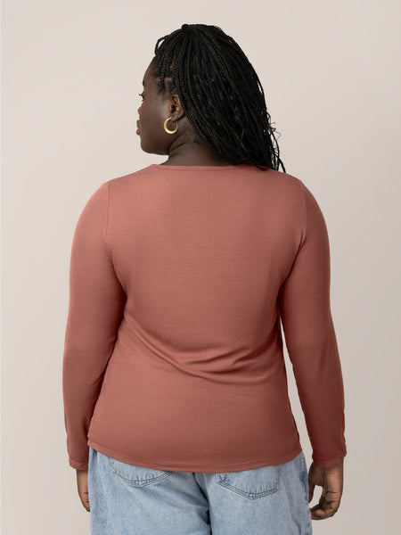 Ribbed Maternity & Nursing Long Sleeve Shirt - Redwood