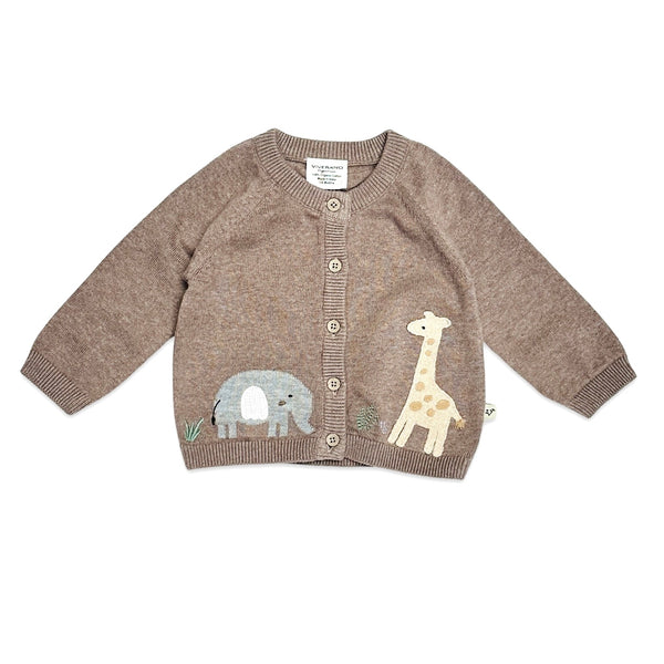 Organic Knit Cardigan - Cafe Latte Giraffe Elephant