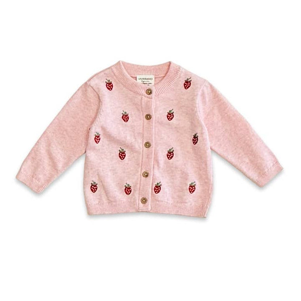 Organic Strawberry Embroidered Sweater Knit Baby Cardigan