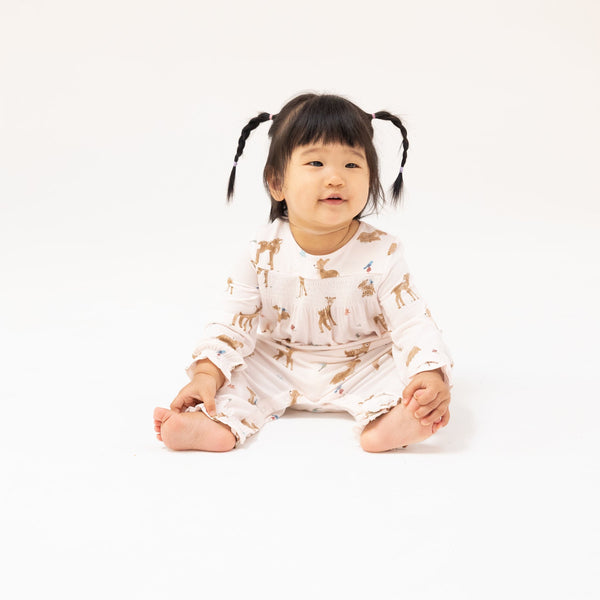 Smocked Romper - Soft Deer