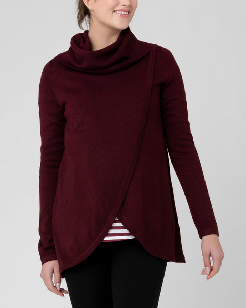 Knit Cowl Neck Nursing Top - Burgundy