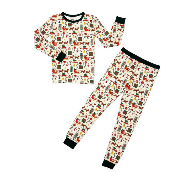 Bamboo Two Piece Long Sleeve Pajamas - Holiday Vintage Christmas