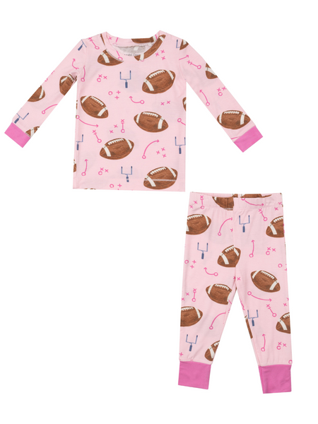 Long Sleeve Bamboo Loungewear Set - Footballs Pink