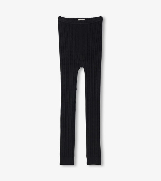 Cable Knit Leggings - Black