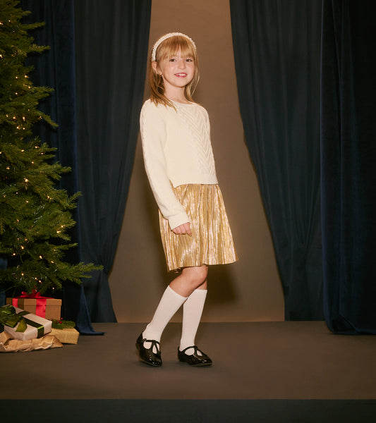 Holiday Mixed Media Dress - Gold