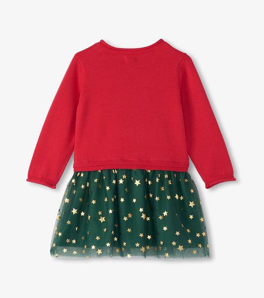 Holiday Reindeer Drop Waist Sweater Knit Dress