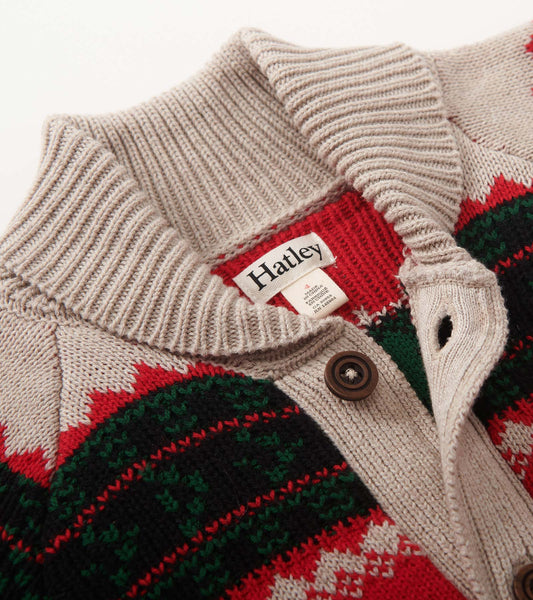 Holiday Elks Shawl Collar Cardigan - Oatmeal Melange