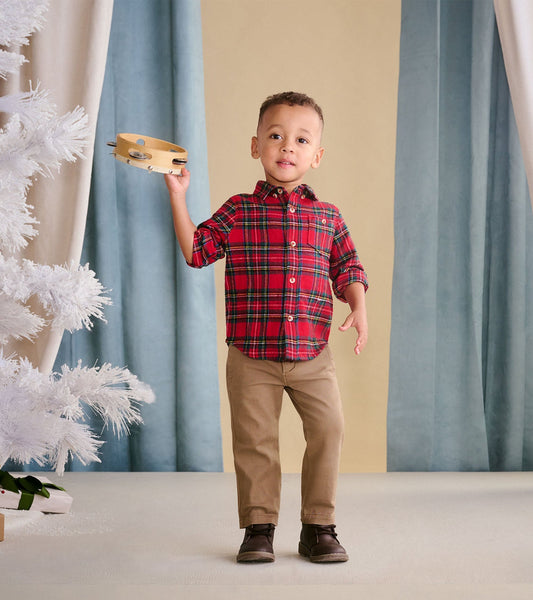 Red Plaid Easy Button Down Shirt