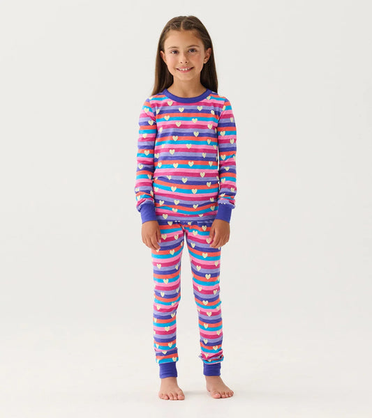 Organic Cotton Pajama Set - Stripes & Hearts