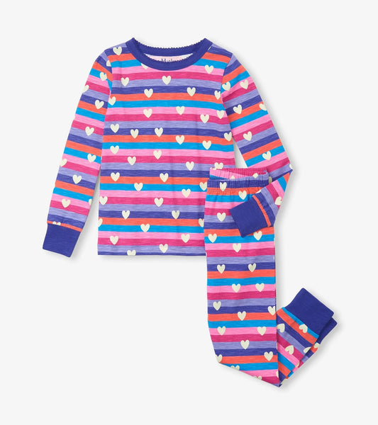 Organic Cotton Pajama Set - Stripes & Hearts