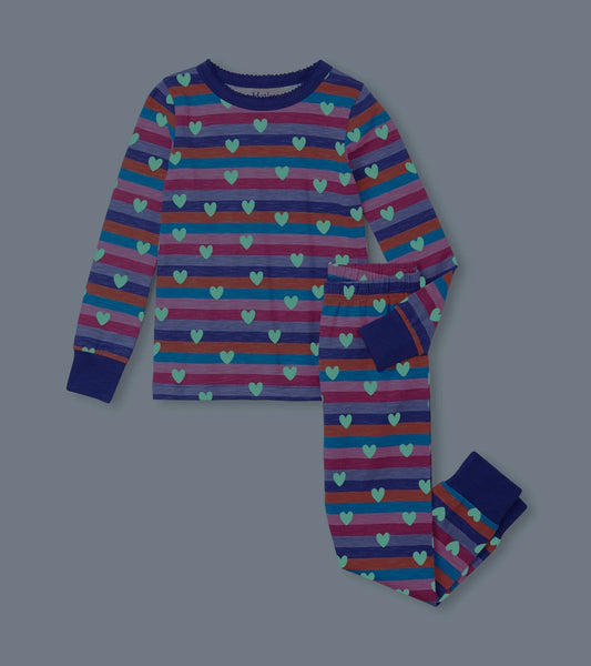 Organic Cotton Pajama Set - Stripes & Hearts