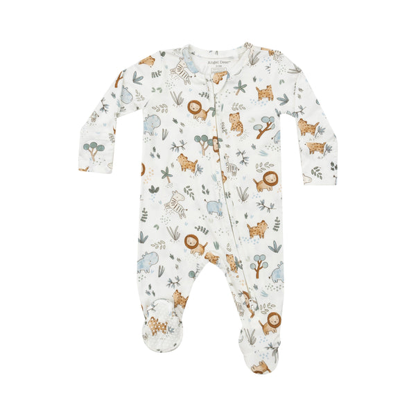 Bamboo Zipper Footie - Delicate Safari