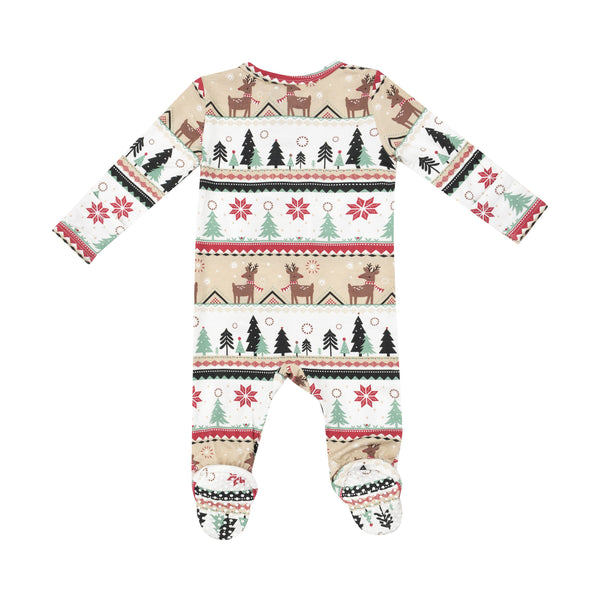 Bamboo Zipper Footie - Reindeer Fair Isle