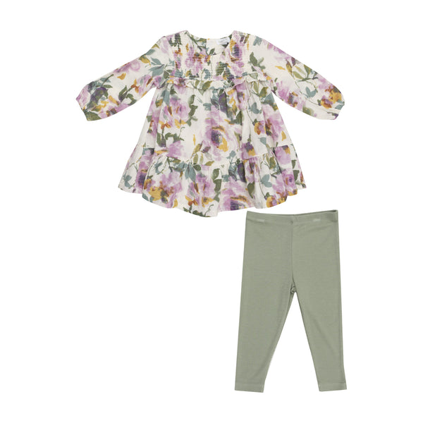 Smocked Ruffle Dress and Legging - Watercolor Rose