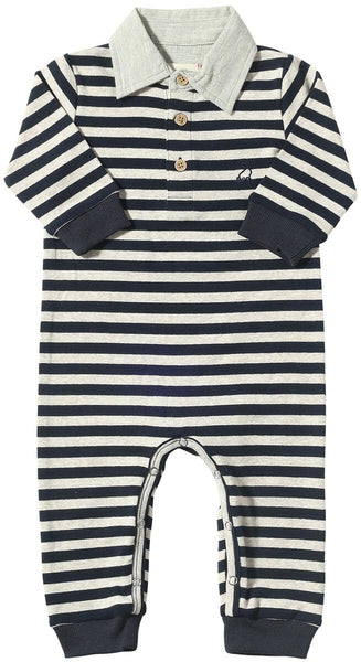 Kingston Polo Romper - Navy/Beige Stripe